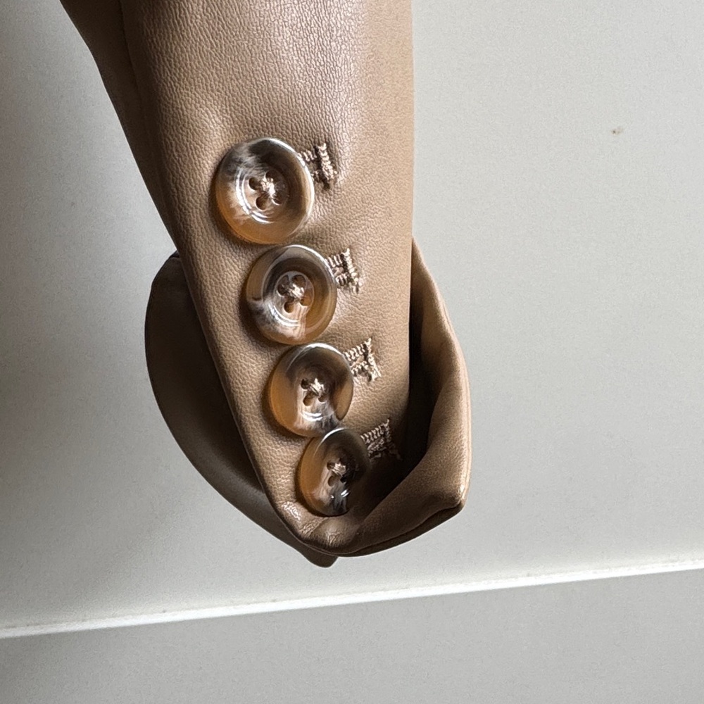 Veronica Beard Cropped Double-Breasted Camel Leat… - image 3